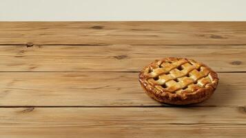 Delicious Homemade Apple Pie on Rustic Wooden Table A Captivating Close-Up Shot Perfect for Food Blogs, Recipe Websites, and Baking Enthusiasts Seeking Mouthwatering Visuals Showcasing the Golden photo