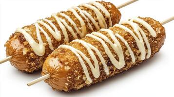 Delicious Korean Corn Dogs A Crispy and Savory Treat with a Sweet Drizzle, Perfect for Street Food Lovers and Food Photography Enthusiasts Explore the World of Korean Cuisine and Indulge in These photo