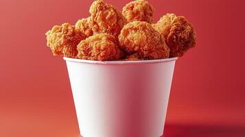Delight in the Crispy Perfection A Bucket of Golden Fried Chicken Temptation, capturing the irresistible allure of tender, juicy chicken pieces encased in a crunchy, flavorful coating Explore this photo