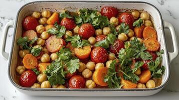 Delicious Vegetarian Chickpea Bake Recipe A Vibrant and Healthy Meal Featuring Juicy Tomatoes, Sweet Carrots, and Fresh Herbs, Perfect for a Nutritious Lunch or Dinner, Easy to Prepare with Simple photo