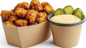 Discover the Crispy Delight of Golden Brown Cheese Curds Served with Creamy Dipping Sauce, A Delicious Appetizer or Snack Perfect for Sharing with Friends and Family at Parties, Events or Gatherings photo