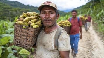 Discover the heartwarming scene of indigenous farmers in South America, a visual narrative of tradition and hard work Witness the captivating essence of rural life as these dedicated individuals photo