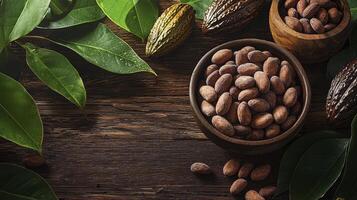 Discover the rich textures and vibrant colors of cocoa beans in this captivating image, showcasing their natural beauty and potential for delicious treats explore the intricate details of the raw photo