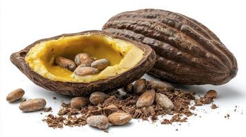 Discover the Richness of Cocoa A Detailed Look at Raw Cocoa Beans and Pods, Highlighting the Natural Goodness and Potential Health Benefits of Unprocessed Chocolate Ingredients Explore the Texture photo