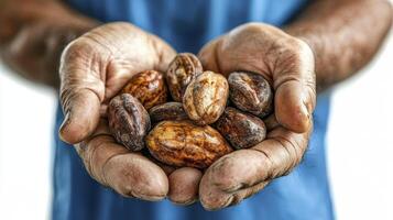 Discover the Richness of Cocoa A Close-Up View of Hand-Picked Cocoa Beans, showcasing their Natural Textures and Earthy Tones Explore the World of Chocolate, from Bean to Bar, with these Beautiful photo
