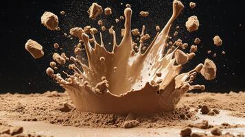 Dynamic Chocolate Splash A Captivating High-Speed Photograph Showcasing the Fluidity and Intensity of Molten Chocolate in Motion, Illustrating the Beauty of Impermanence and the Science of Fluid photo