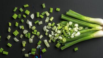 Elevate your culinary creations with this vibrant image of fresh scallions, showcasing their versatility and health benefits for online food blogs and recipe websites Capture the essence of healthy photo