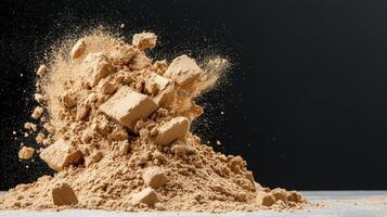Explore the captivating texture and dynamic motion of this brown powder explosion, a high-resolution image perfect for illustrating concepts like energy, transformation, and volatility in scientific photo