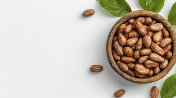 Explore the rich world of cocoa beans with this captivating image showcasing the raw beauty and potential of chocolate's origins a close-up shot reveals the intricate details of each bean in a rustic photo