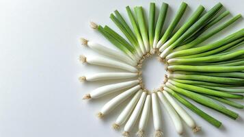 Fresh Spring Onions Arranged in a Circle A Vibrant and Healthy Food Photography Image Showcasing the Beauty of Organic Produce, Perfect for Culinary Blogs, Recipe Websites, and Nutrition-Focused photo