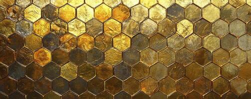 Abstract Golden Honeycomb Pattern Background Image, perfect for adding a luxurious and textured touch to your designs This eye-catching pattern features hexagonal shapes in varying shades of gold and photo