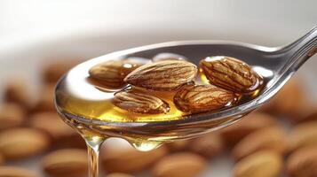 Captivating Close-Up of Almonds Drizzled with Golden Honey A Healthy and Delicious Treat Explore the Rich Textures and Natural Sweetness of this Nutritious Snack Perfect for Health Food Blogs, Recipe photo