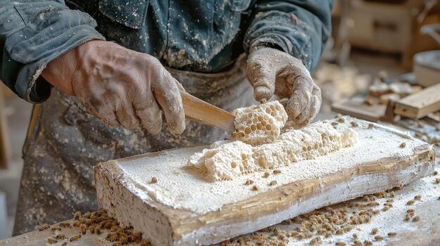 Close-up Photography of Hands Shaping Dough on a Wooden Board in a Rustic Workshop, Showcasing Traditional Baking Techniques and Artisan Craftsmanship, While Highlighting the Texture of the Dough and photo