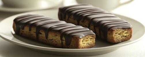 Delicious Chocolate Covered Biscotti Indulge in the Rich Flavors of Italian Almond Biscotti, Topped with a Smooth, Decadent Chocolate Glaze, Perfect for Pairing with Your Morning Coffee or Afternoon photo