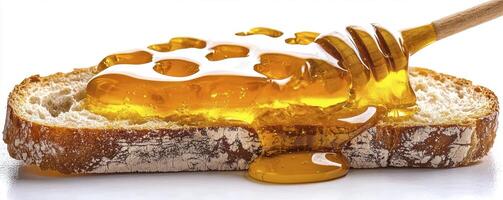 Delicious Honey on Toast A Sweet Breakfast Treat, Explore the golden goodness of natural honey drizzled over a slice of wholesome toast, capturing the essence of a simple yet satisfying morning meal photo