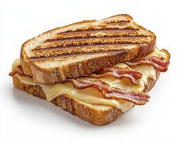 Delight in this crispy bacon, gooey cheese, and perfectly toasted bread sandwich image, a culinary masterpiece perfect for websites, blogs, menus, or social media posts Featuring grilled bread photo