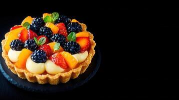 Beautifully arranged fruit tarte featuring a variety of fresh fruits for a colorful and delicious dessert experience any time photo