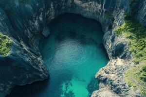 Secluded Turquoise Cove Nestled in Volcanic Rock photo