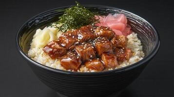 A generously filled bowl of food brimming with savory ingredients and flavorful combinations for a wholesome meal photo
