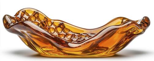 Elegant Amber Glass Bowl A stunning piece showcasing a rich amber hue and intricate geometric patterns, perfect as a decorative centerpiece or functional serving dish for your home Enhance your photo