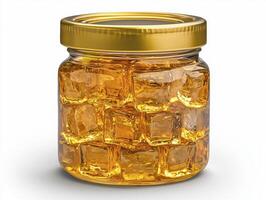 Golden Elixir Capturing the Essence of Honeycomb in a Glass Jar, A High-Resolution Still Life Image Perfect for Food Blogs, Culinary Websites, and Sweet Treat Advertisements Showcasing the rich photo
