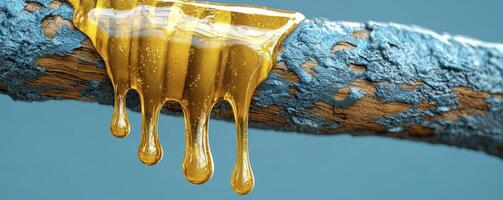 Golden Honey Drips A Close-Up of Viscous Liquid Flowing Down a Textured Surface, Exploring the Sweetness of Nature's Nectar and the Beauty of Abstract Formations, Capturing the Essence of Pure Honey photo