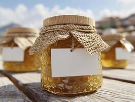 Golden Honey Jars Capturing the Essence of Sweetness and Nature's Bounty Explore these meticulously crafted jars filled with golden honey, reflecting the dedication of beekeepers and the richness of photo