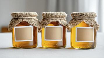Golden Honey Jars Explore the Natural Sweetness of Pure Honey, a Delicious and Healthy Food Perfect for Breakfast, Cooking, or Sweetening Drinks Discover the Benefits of Raw Honey and its Unique photo