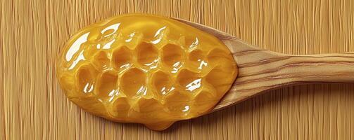 Golden Honeycomb Delight A Spoonful of Sweetness Explore the intricate details of natural honeycomb captured in this stunning image, showcasing the beauty of nature's craftsmanship The rich golden photo