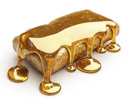 Indulge in the golden sweetness a captivating close-up of moist bread cascading with luscious honey Discover the delightful contrast of textures and flavors as the smooth, syrupy honey embraces the photo