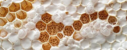 Macro Honeycomb Texture Background A Detailed View of Beehive Structure, Revealing the Intricate Patterns and Organic Geometry Found in Nature's Construction Perfect for Illustrating Concepts of photo
