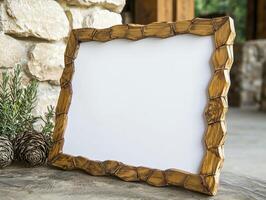 Rustic Wooden Picture Frame Mockup Showcase Your Artwork, Photography, or Designs with this High-Resolution Digital Image Perfect for Artists, Photographers, and Designers to Display Their Work in a photo