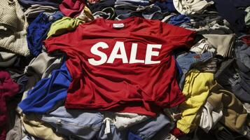 A vibrant explosion of textiles, a mountain of discarded dreams, or maybe just the result of a very ambitious closet clean-out The crimson SALE shirt, a beacon amidst the chaos, promises potential photo