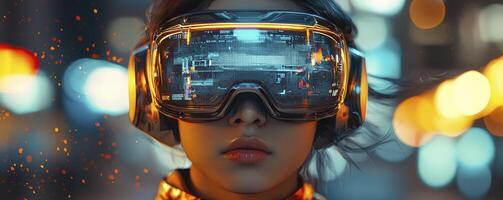 A glimpse into the future unveils an augmented reality experience, showcasing next-generation wearables seamlessly interwoven with cutting-edge AI technology The fusion of advanced IoT devices and photo