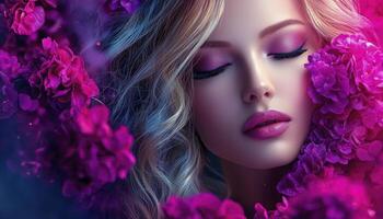 Immerse yourself in a captivating portrait where the boundaries between reality and fantasy blur seamlessly, presenting a floral fashion statement that transcends conventional beauty standards This photo