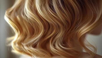 In a cascade of luminous gold, curls dance with a gentle grace, each strand whispering tales of sun-kissed meadows and moonlit nights The bokeh effect, like stardust sprinkled across a velvet canvas photo