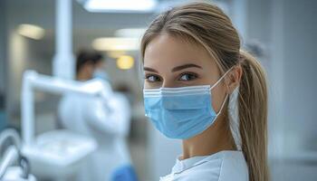In a modern dental clinic, a dedicated dentist leverages cutting-edge technology to enhance X-ray diagnostic precision Utilizing a smart touchscreen display, she meticulously examines dental photo