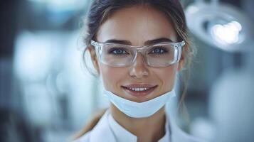 In the heart of a pristine dental clinic, a dedicated dentist embarks on a meticulous routine check-up Sunlight streams through the expansive windows, illuminating the sterile environment with a photo