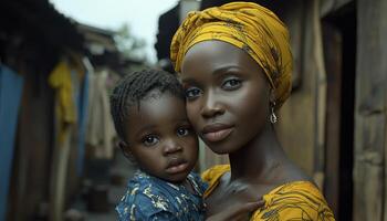 In the heart of Africa, a mother and child share a moment of profound relief, their eyes reflecting a newfound sense of peace The doctor's words have eased their worries, fostering a bond built on photo