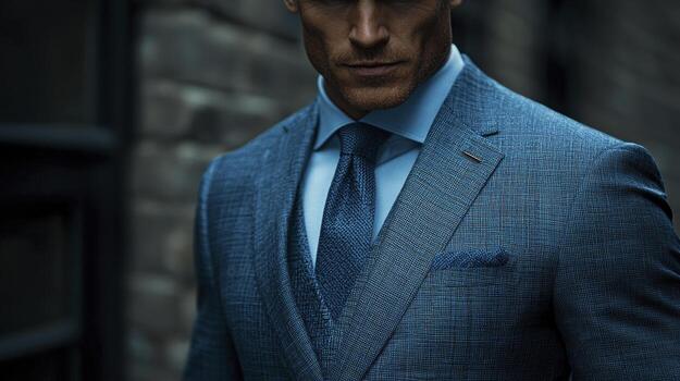 In the heart of the city, a beacon of success emerges He commands attention with his crisp suit and unwavering gaze A master of his domain, radiating confidence and power Each detail meticulously photo