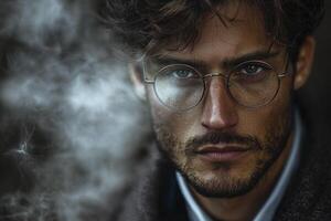 In the realm of entrepreneurial spirit, a visage emerges, framed by stylish spectacles, reflecting both intellect and innovation This modern individual, a beacon of success, stands as a testament to photo