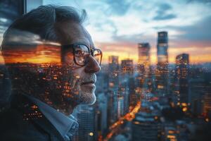 In the twilight years, a seasoned business owner, now retired, meticulously examines his investment returns, navigating the complexities of financial security in his post-professional life His photo