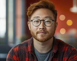 In the vibrant tableau of modern enterprise, behold the portrait of an innovator, a startup founder whose vision transcends boundaries His countenance exudes confidence, a testament to countless photo