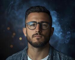 In this portrait, the startup founder exudes an air of confidence and determination, their gaze piercing yet inviting The vibrant colors and clean design elements create a modern and engaging photo