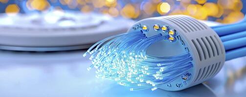 A captivating close-up photograph reveals the intricate beauty of a fiber optic cable, showcasing its technological prowess and artistic potential The image delves into the world of high-speed data photo