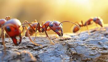 A captivating close-up photograph unveils the intricate world of ants, showcasing their remarkable teamwork and unwavering dedication These miniature marvels collaborate seamlessly, their photo