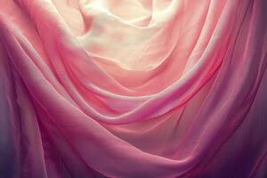 A cascade of ethereal beauty unfolds as sheer curtains, delicately draped in the softest pink hues, dance with the gentle caress of an unseen breeze The fabric, light as a feather, sways and photo