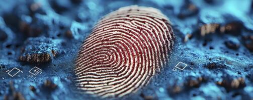 A detailed macro image showcases a human fingerprint undergoing analysis using advanced scanning technology, underscoring the intricate details and patterns unique to each individual The fingerprint photo