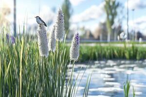 A pristine river ecosystem unfolds, a haven of untouched beauty, where the gentle current whispers secrets to the delicate reeds that sway in harmony Birdlife abounds, filling the air with melodies photo
