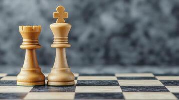 Captured in a close-up composition, the King, Chess Bishop, and Knight stand poised, their forms sculpted with precision against a soft and neutral backdrop Intricate details etched onto the pieces photo
